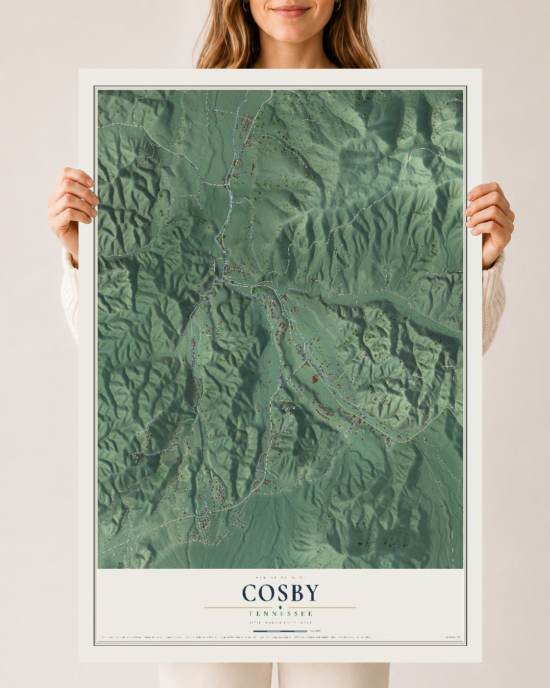 Map of Cosby, Tennessee, 24 x 36 inch unframed archival matte print