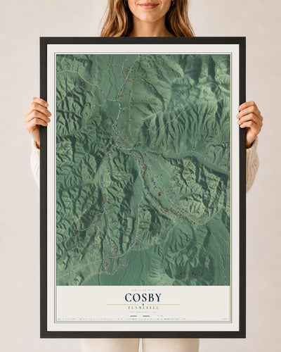 Map of Cosby, Tennessee, 24 x 36 inch print in a black wood frame