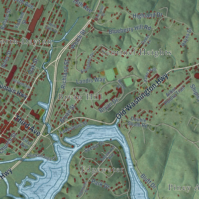 Close-up of the map of Dayton, Tennessee print showing street and building detail