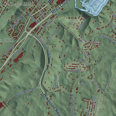 Second close-up of the map of Dayton, Tennessee print showing more streets and buildings