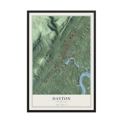 Map of Dayton, Tennessee, 12 x 18 inch print in a black wood frame