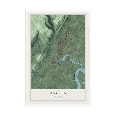 Map of Dayton, Tennessee, 12 x 18 inch print in a white wood frame