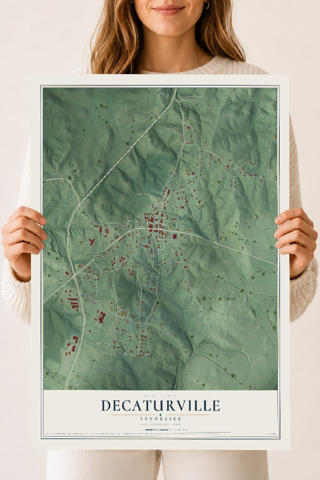 Map of Decaturville, Tennessee, 18 x 24 inch unframed archival matte print