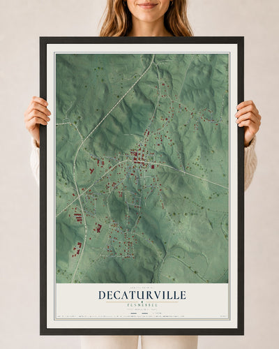 Map of Decaturville, Tennessee, 24 x 36 inch print in a black wood frame