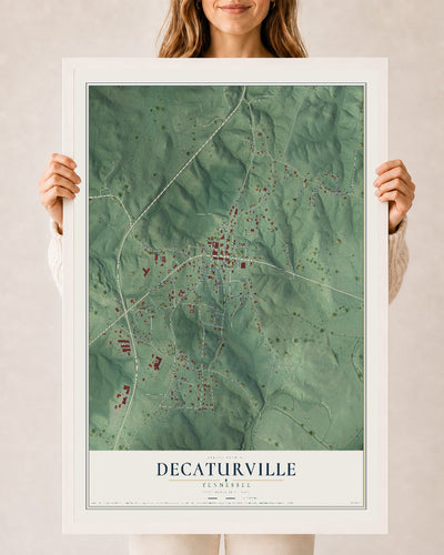 Map of Decaturville, Tennessee, 24 x 36 inch print in a white wood frame