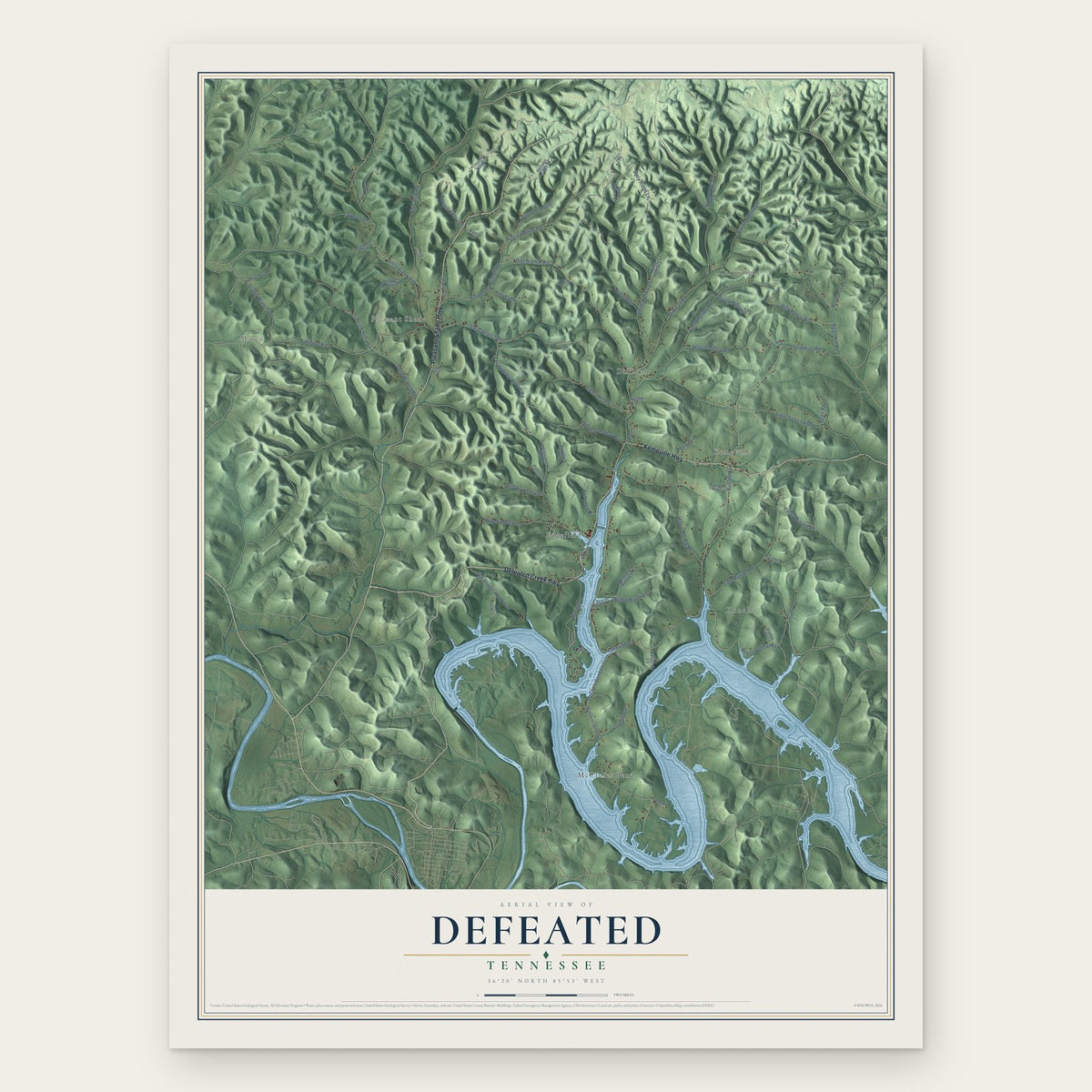 Defeated, Tennessee map print, the full design