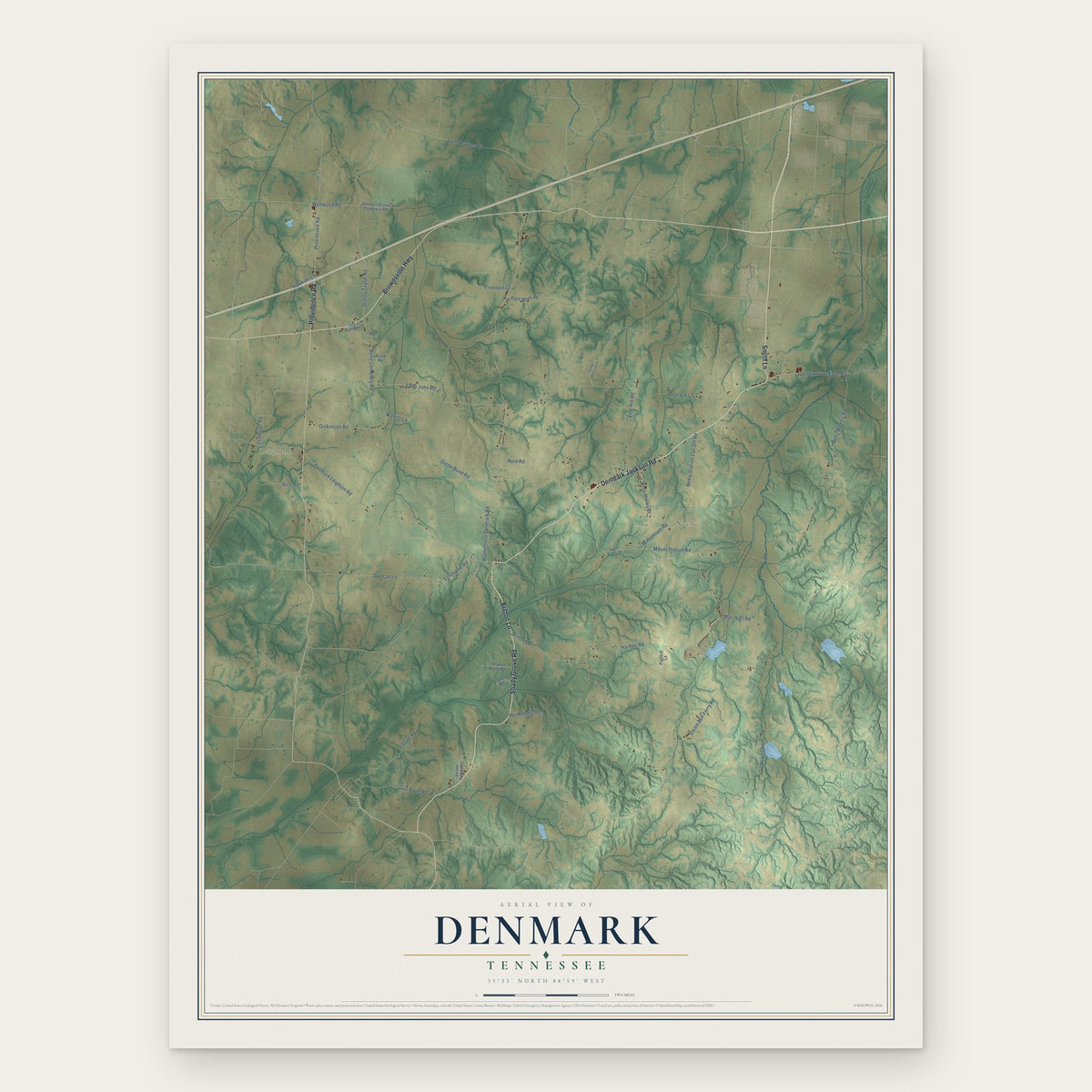 Denmark, Tennessee map print, the full design