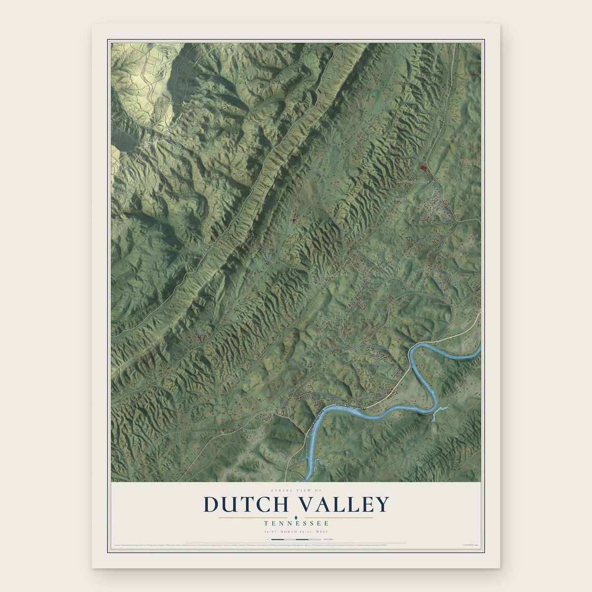 Dutch Valley, Tennessee map print, the full design