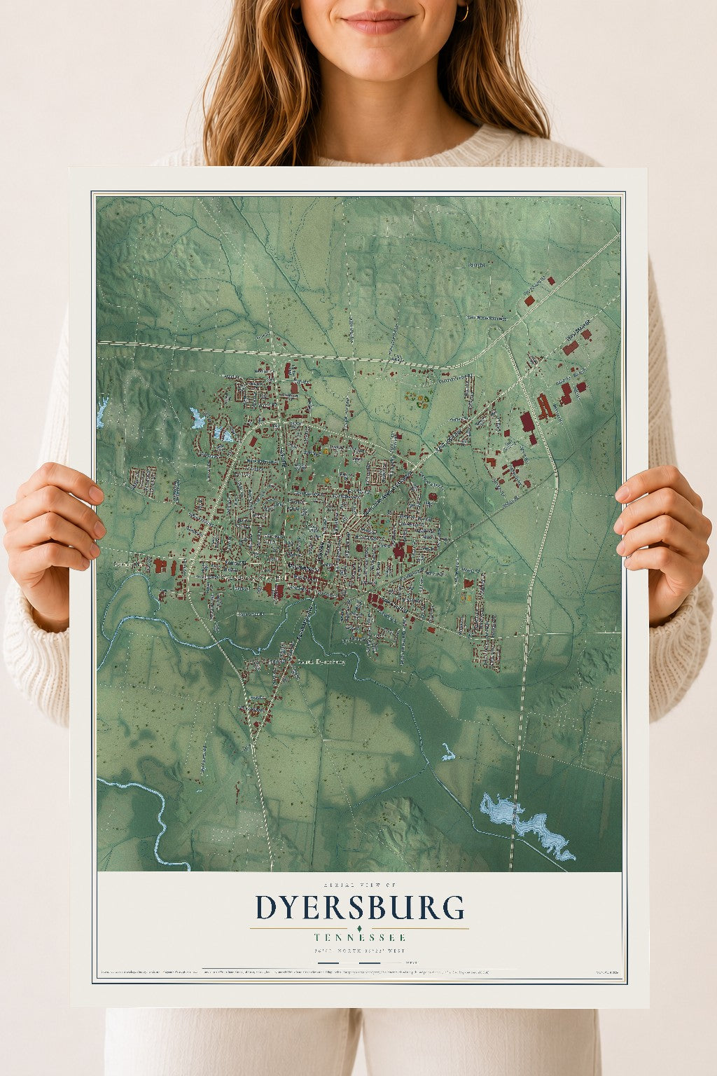 Map of Dyersburg, Tennessee, 18 x 24 inch unframed archival matte print