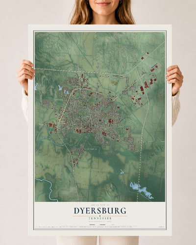 Map of Dyersburg, Tennessee, 24 x 36 inch unframed archival matte print