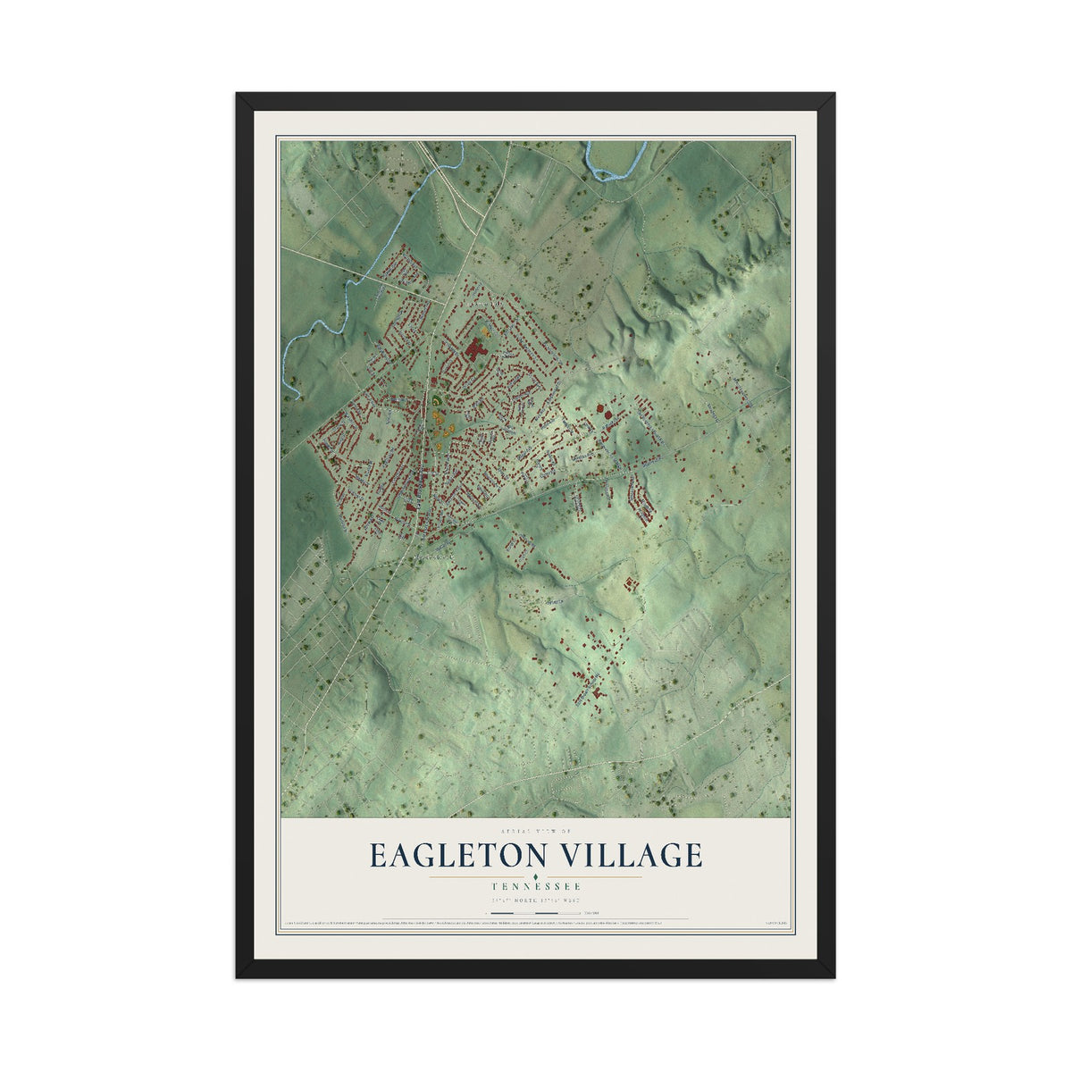 Map of Eagleton Village, Tennessee, 12 x 18 inch print in a black wood frame