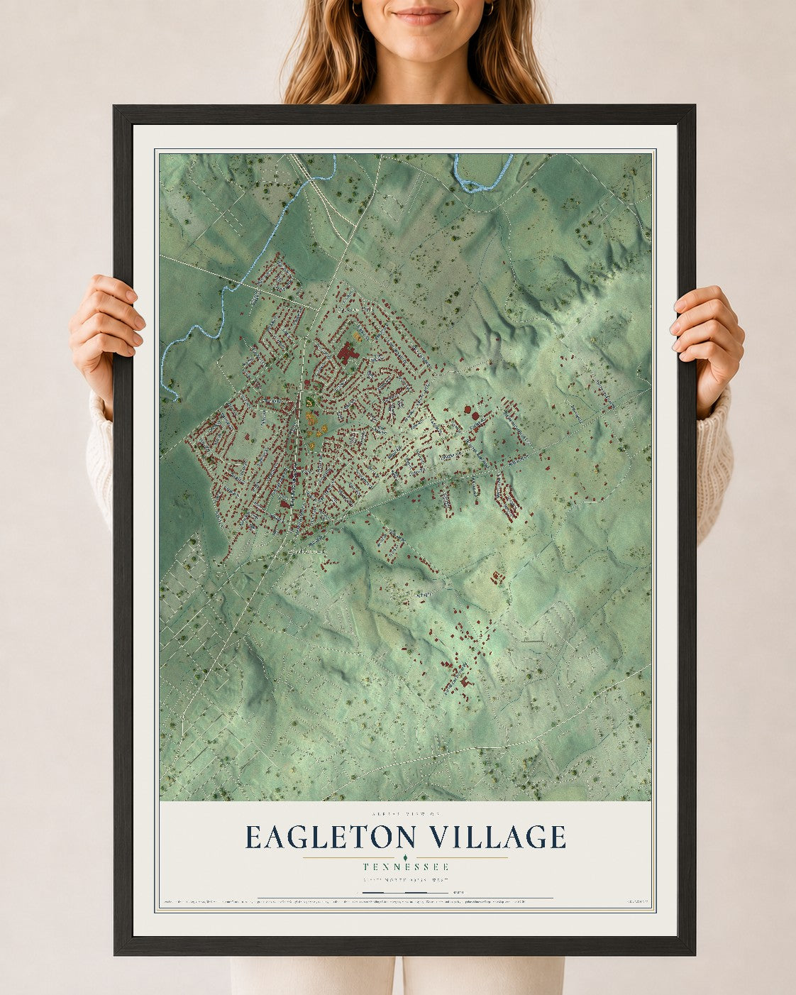 Map of Eagleton Village, Tennessee, 24 x 36 inch print in a black wood frame
