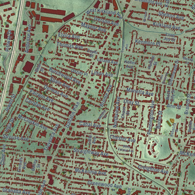 Close-up of the map of East Nashville, Tennessee print showing street and building detail