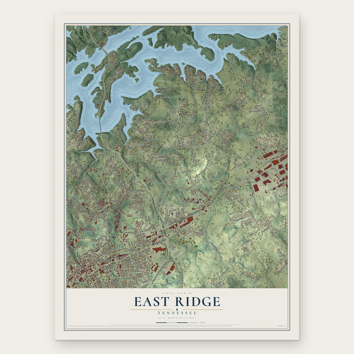 East Ridge, Hamblen County, Tennessee map print, the full design