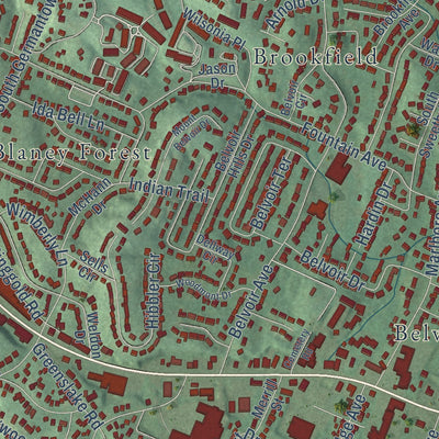 Close-up of the map of East Ridge, Tennessee print showing street and building detail