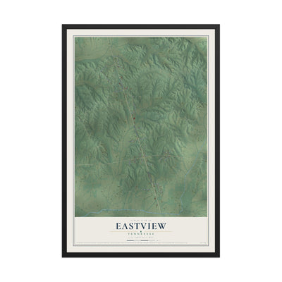 Map of Eastview, Tennessee, 12 x 18 inch print in a black wood frame