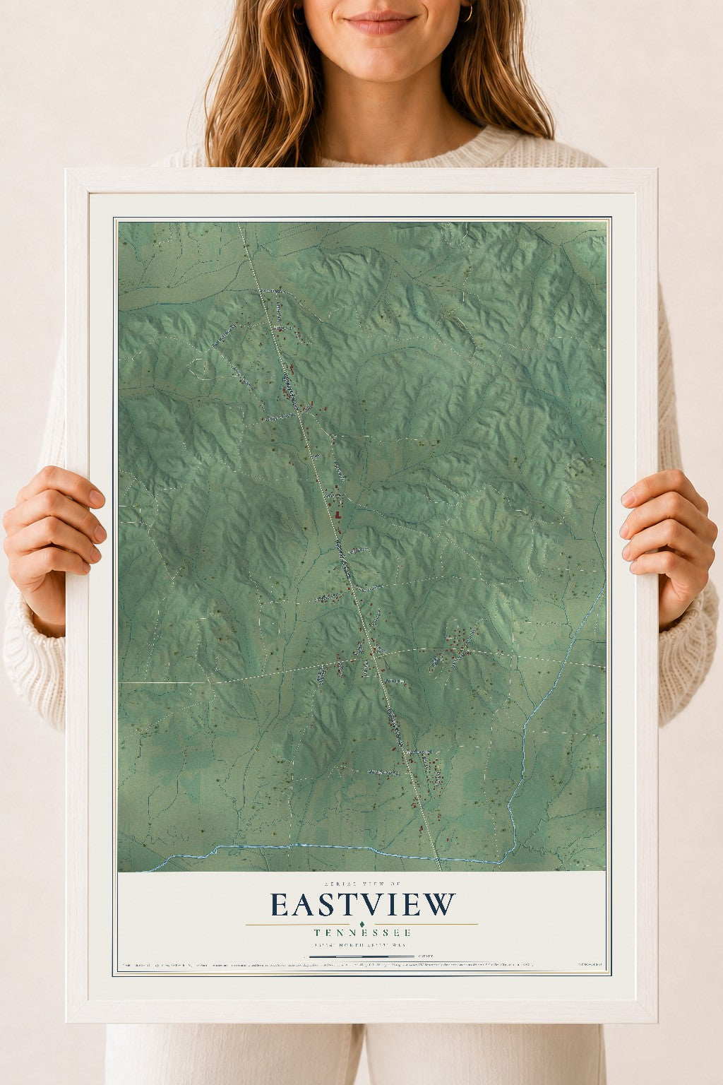 Map of Eastview, Tennessee, 18 x 24 inch print in a white wood frame