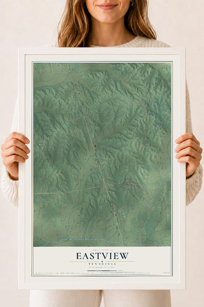 Map of Eastview, Tennessee, 18 x 24 inch print in a white wood frame