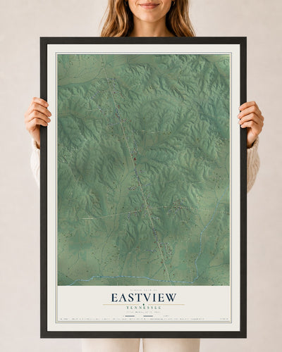 Map of Eastview, Tennessee, 24 x 36 inch print in a black wood frame