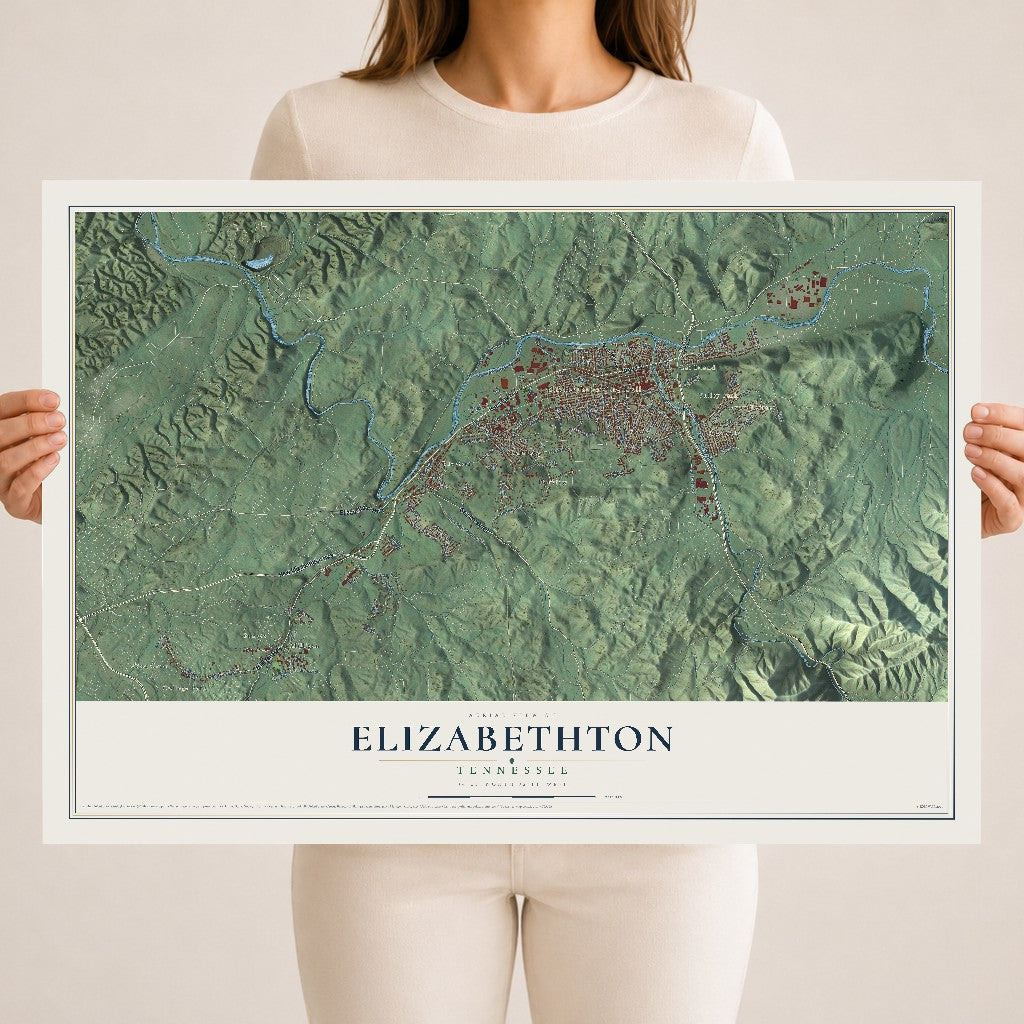 Map of Elizabethton, Tennessee, 18 x 24 inch unframed archival matte print