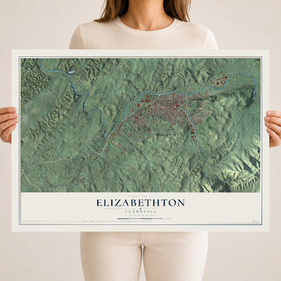 Map of Elizabethton, Tennessee, 18 x 24 inch unframed archival matte print