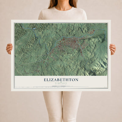 Map of Elizabethton, Tennessee, 24 x 36 inch unframed archival matte print