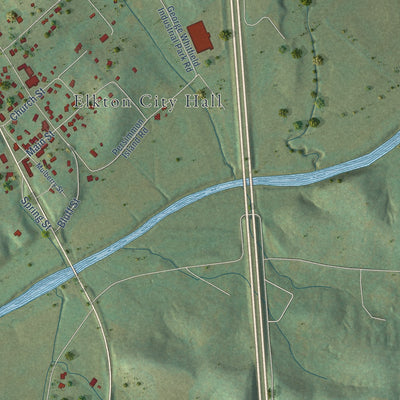 Close-up of the map of Elkton, Tennessee print showing street and building detail