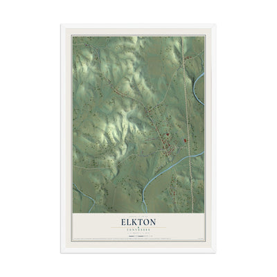 Map of Elkton, Tennessee, 12 x 18 inch print in a white wood frame