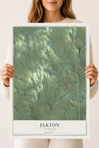 Map of Elkton, Tennessee, 18 x 24 inch unframed archival matte print