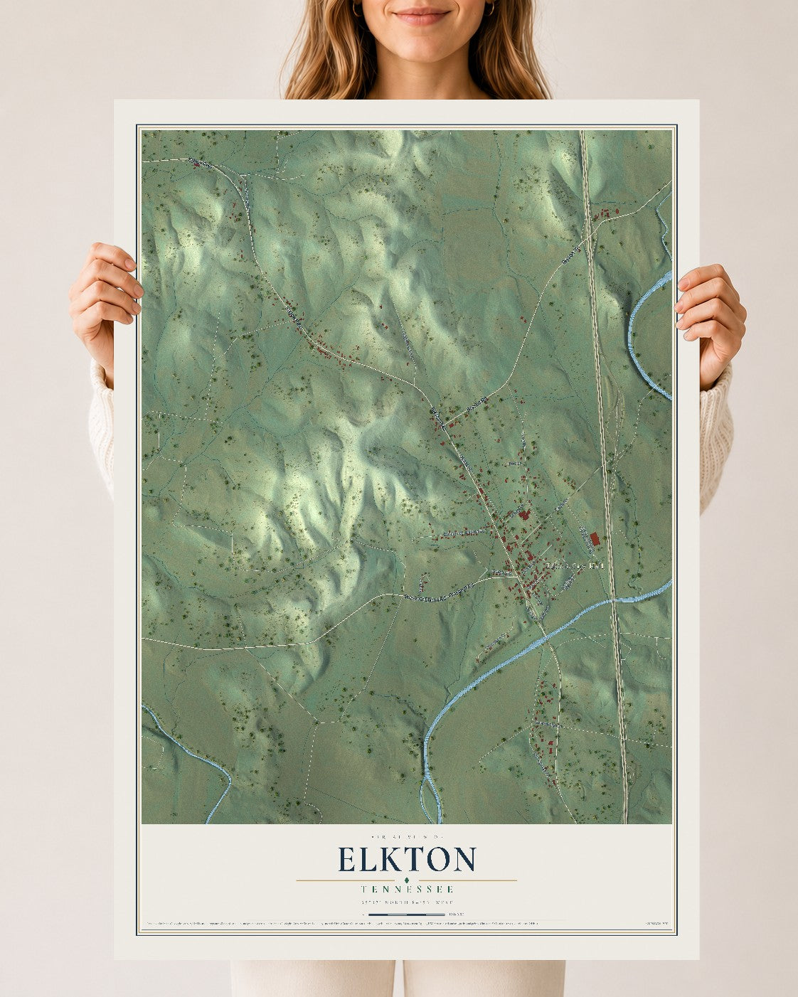Map of Elkton, Tennessee, 24 x 36 inch unframed archival matte print