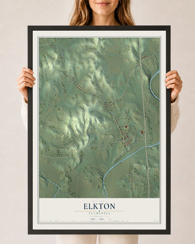 Map of Elkton, Tennessee, 24 x 36 inch print in a black wood frame