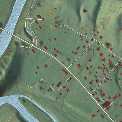 Close-up of the map of Embreeville, Tennessee print showing street and building detail