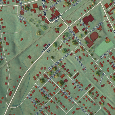 Close-up of the map of Englewood, Tennessee print showing street and building detail