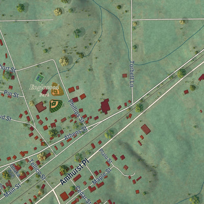 Second close-up of the map of Englewood, Tennessee print showing more streets and buildings