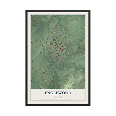 Map of Englewood, Tennessee, 12 x 18 inch print in a black wood frame