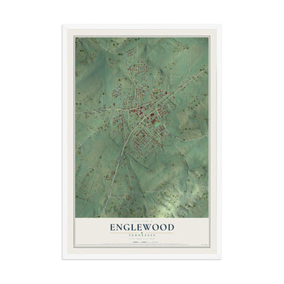Map of Englewood, Tennessee, 12 x 18 inch print in a white wood frame