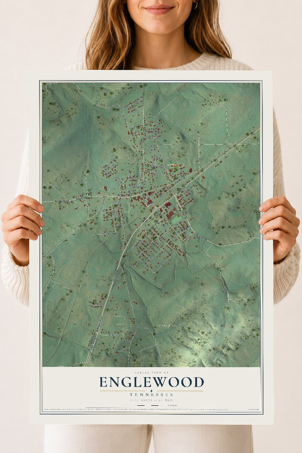 Map of Englewood, Tennessee, 18 x 24 inch unframed archival matte print