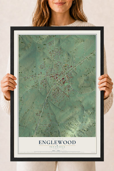 Map of Englewood, Tennessee, 18 x 24 inch print in a black wood frame