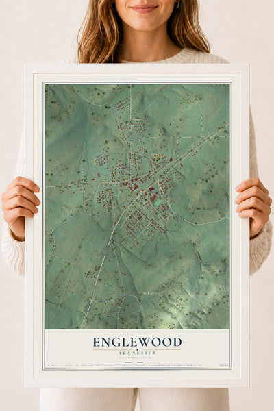 Map of Englewood, Tennessee, 18 x 24 inch print in a white wood frame