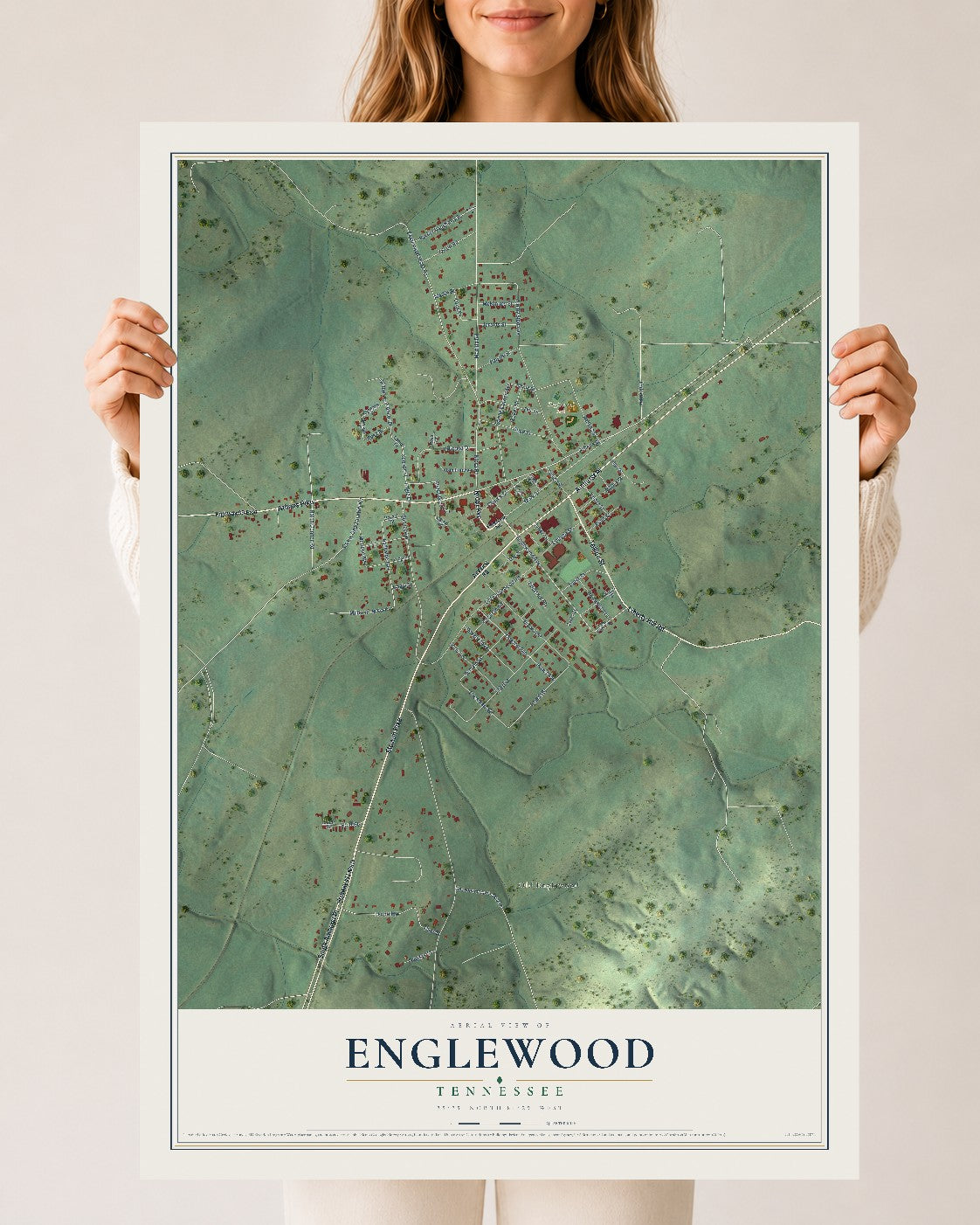 Map of Englewood, Tennessee, 24 x 36 inch unframed archival matte print