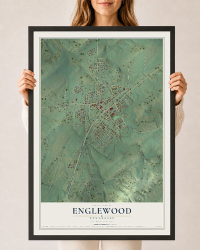Map of Englewood, Tennessee, 24 x 36 inch print in a black wood frame