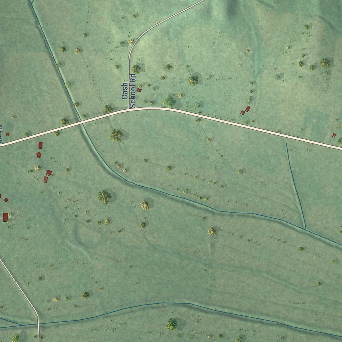 Second close-up of the map of Enville, Tennessee print showing more streets and buildings