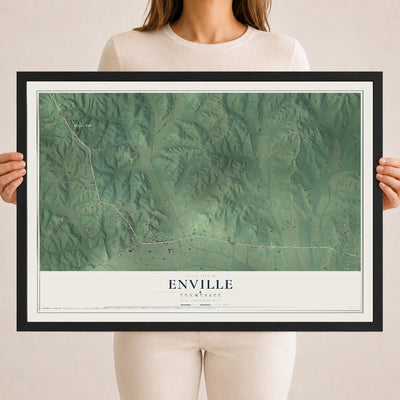 Map of Enville, Tennessee, 18 x 24 inch print in a black wood frame