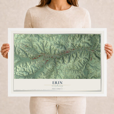 Map of Erin, Tennessee, 12 x 18 inch print in a white wood frame