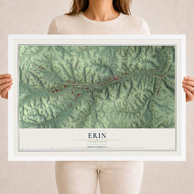 Map of Erin, Tennessee, 18 x 24 inch print in a white wood frame