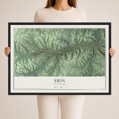 Map of Erin, Tennessee, 24 x 36 inch print in a black wood frame