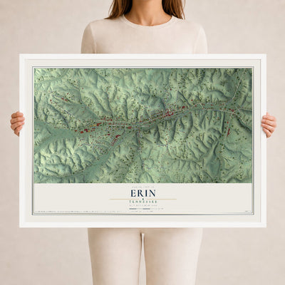 Map of Erin, Tennessee, 24 x 36 inch print in a white wood frame