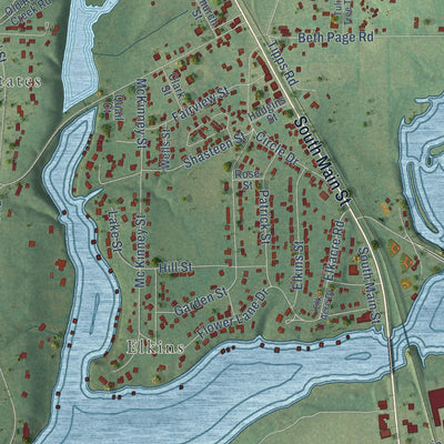 Close-up of the map of Estill Springs, Tennessee print showing street and building detail