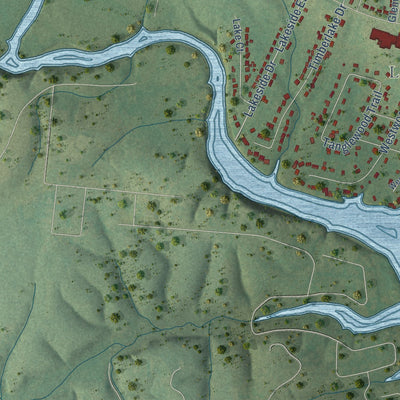 Second close-up of the map of Estill Springs, Tennessee print showing more streets and buildings