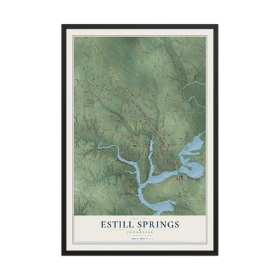 Map of Estill Springs, Tennessee, 12 x 18 inch print in a black wood frame